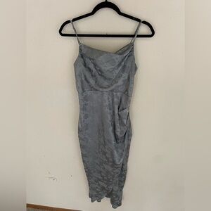 Lulu's Gray blue floral Cowl Neck Sleeveless Midi Dress